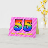 Leuke roze strepen, harten, regenboog # 55ste verj kaart (Gele Bloem)