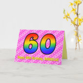 Leuke roze strepen, harten, regenboog # 60ste verj kaart (Gele Bloem)