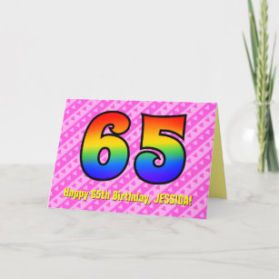 Leuke roze strepen, harten, regenboog # 65ste verj kaart
