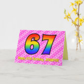 Leuke roze strepen, harten, regenboog # 67e verjaa kaart (Gele Bloem)