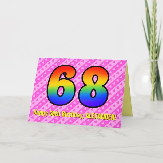 Leuke roze strepen, harten, regenboog # 68ste verj kaart (Voorkant)