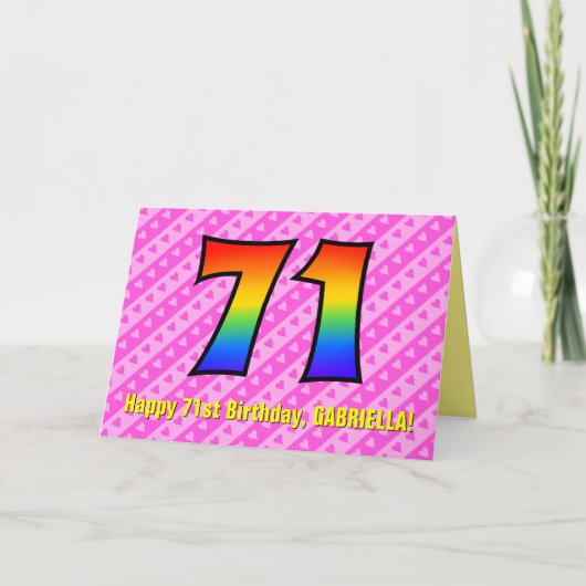 Leuke roze strepen, harten, regenboog # 71ste verj kaart (Voorkant)