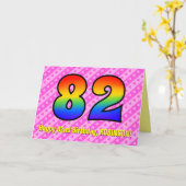 Leuke roze strepen, harten, regenboog # 82e verjaa kaart (Gele Bloem)