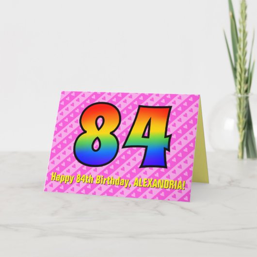 Leuke roze strepen, harten, regenboog # 84ste verj kaart (Voorkant)
