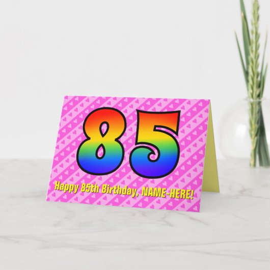 Leuke roze strepen, harten, regenboog # 85ste verj kaart (Voorkant)