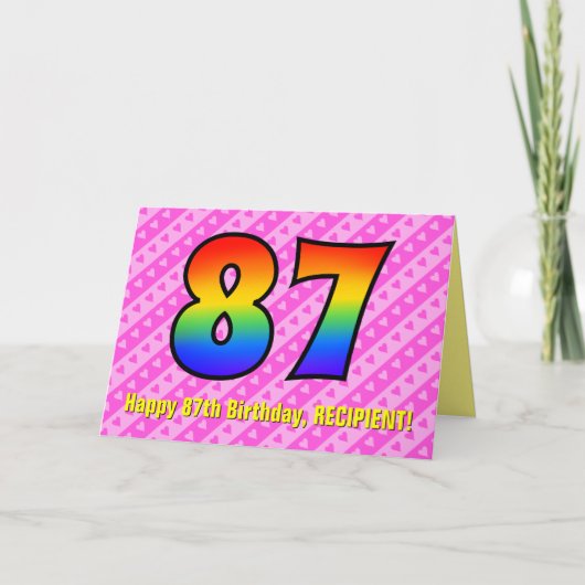Leuke roze strepen, harten, regenboog # 87ste verj kaart (Voorkant)
