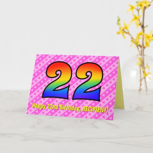 Leuke roze strepen, hartjes, regenboog # 22e verja kaart (Gele Bloem)