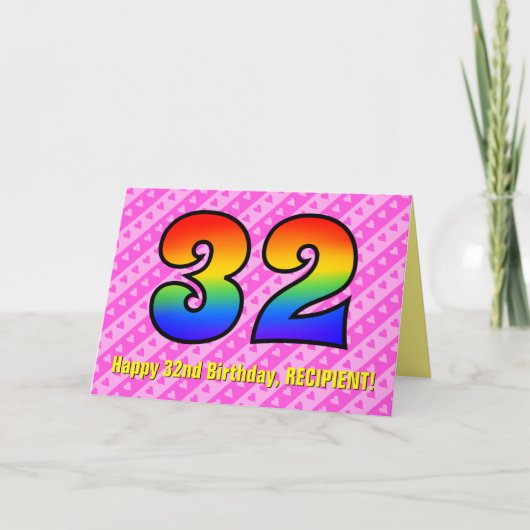 Leuke roze strepen, hartjes, regenboog # 32e verja kaart (Voorkant)