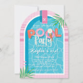 Leuke Roze Tropische Palm Zomer Pool Party Verjaar Kaart (Voorkant)