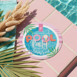 Leuke Roze Tropische Palm Zomer Pool Party Verjaar Kaart