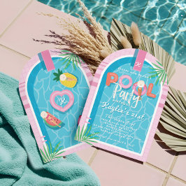 Leuke Roze Tropische Palm Zomer Pool Party Verjaar Kaart