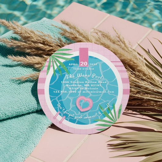 Leuke Roze Tropische Palm Zomer Pool Party Verjaar Kaart