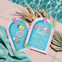 Leuke Roze Tropische Palm Zomer Pool Party Verjaar Kaart