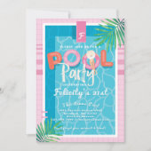 Leuke Roze Tropische Volwassen Zomer Pool Party Ve Kaart (Voorkant)