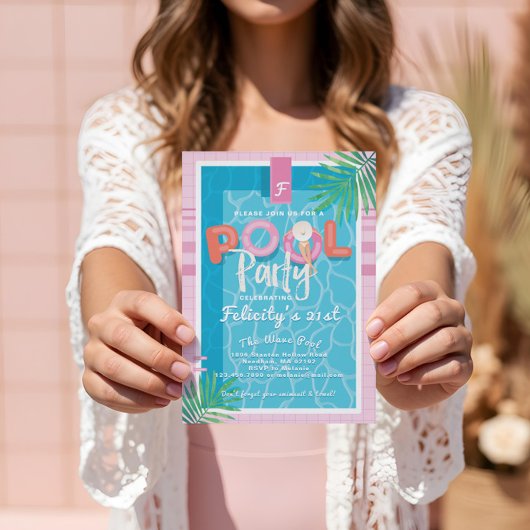 Leuke Roze Tropische Volwassen Zomer Pool Party Ve Kaart