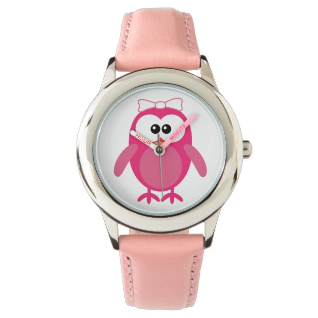 Leuke roze vector uil met lint horloge (Voorkant)