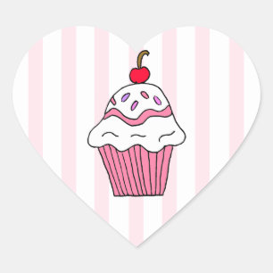 Leuke Roze Verjaardag Cupcake Hart Sticker