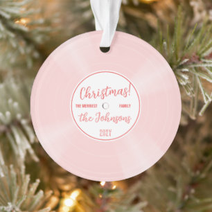 Leuke roze vinylplaat muziek kerstfoto ornament