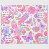 Leuke roze vlinder, cupcake, Snoep Cadeaupapier (Vlak)