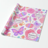 Leuke roze vlinder, cupcake, Snoep Cadeaupapier (Uitgerold)