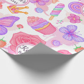 Leuke roze vlinder, cupcake, Snoep Cadeaupapier (Hoek)