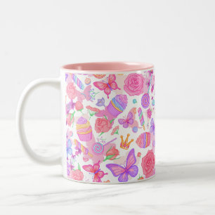 Leuke roze vlinder, cupcake, Snoep Tweekleurige Koffiemok
