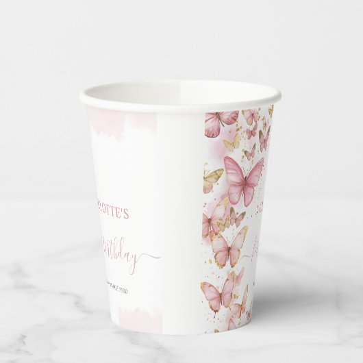 Leuke Roze Vlinders 1e 2e Zoete 16 Verjaardag Papieren Bekers (Links)