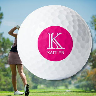 Leuke Roze Vrouwelijke 3-laags Monogram Naam Golfballen