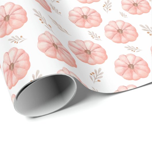 Leuke roze Waterverf pompoen Herfst Cadeaupapier (Rol Hoek)