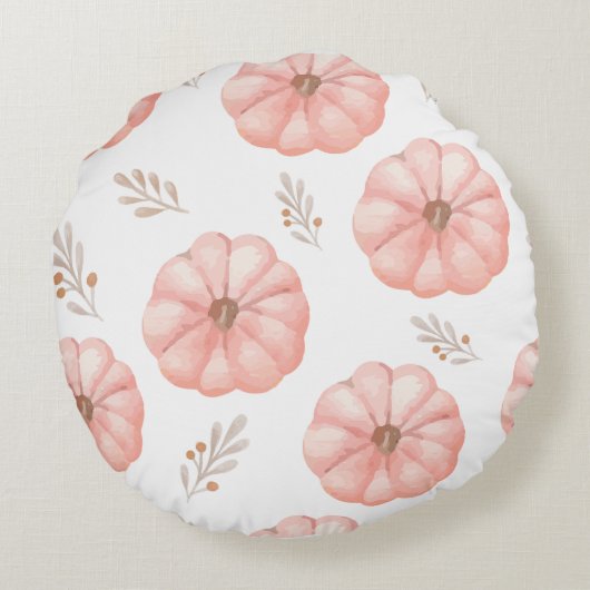 Leuke roze Waterverf pompoenbloem Rond Kussen (Achterkant)