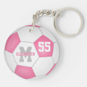 Leuke roze wit grijs voetbaltas label sleutelhanger (Achterkant)