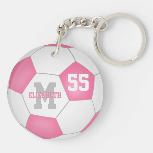 Leuke roze wit grijs voetbaltas label sleutelhanger (Achterkant)