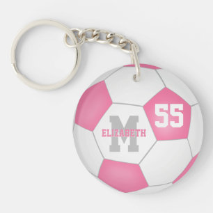 Leuke roze wit grijs voetbaltas label sleutelhanger