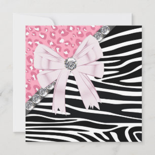 Leuke Roze Zebra en Luipaard Sweet 16 Feestje Kaart