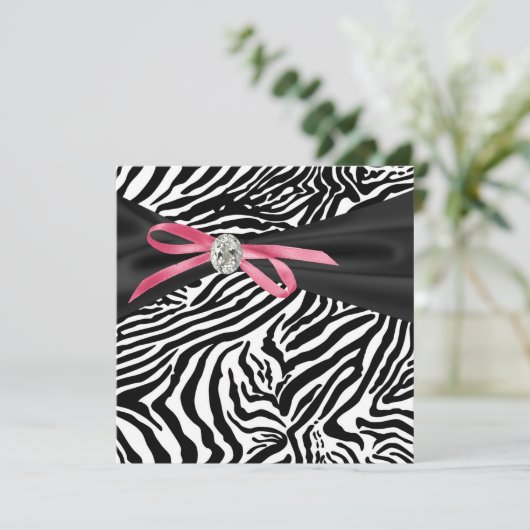 Leuke Roze Zebra Feest Uitnodiging (Staand voorkant)