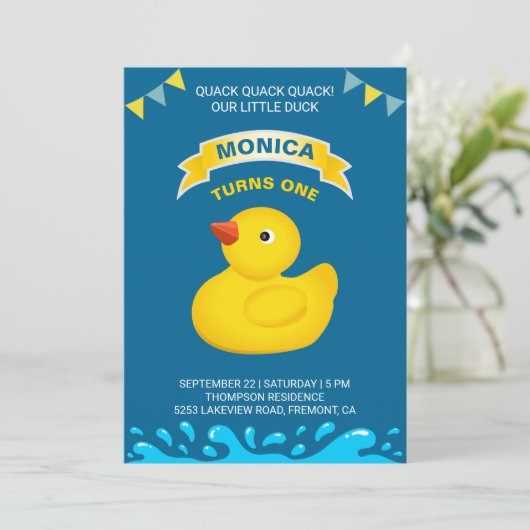 Leuke Rubber Duck Kids Verjaardagsfeestuitnodiging Kaart (Staand voorkant)