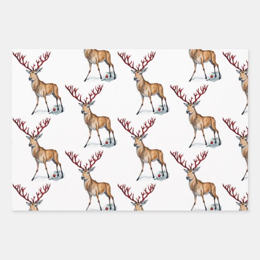 Leuke Rudolph de rendieren kerst Waterverf Inpakpapier Vel (Voorkant 3)