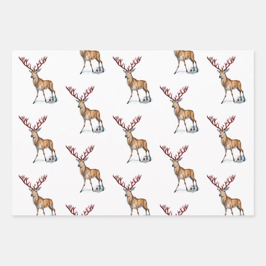 Leuke Rudolph de rendieren kerst Waterverf Inpakpapier Vel (Voorkant)