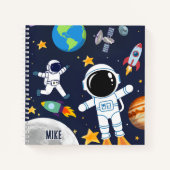 Leuke ruimte astronaut planeet, Cute Kid schetsboe Notitieboek (Voorkant)