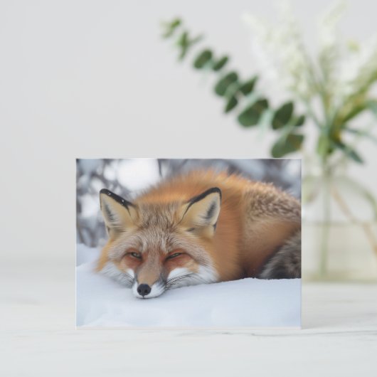 Leuke rustende vos winter dier briefkaart (Staand voorkant)