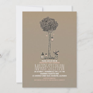 Leuke rustieke boom en metselaar potten verlovings kaart