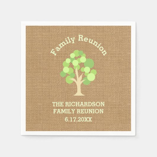 Leuke Rustieke Groene Boom en Burlap Familiereünie Servetten (Voorkant)