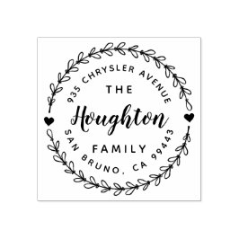 Leuke rustieke krans & hand geletterd script adres rubberstempel