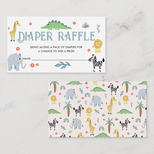 Leuke Safari Baby shower Luier Raffle Informatiekaartje (Voorkant / Achterkant)