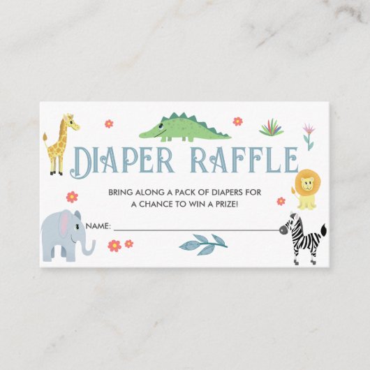 Leuke Safari Baby shower Luier Raffle Informatiekaartje (Voorkant)