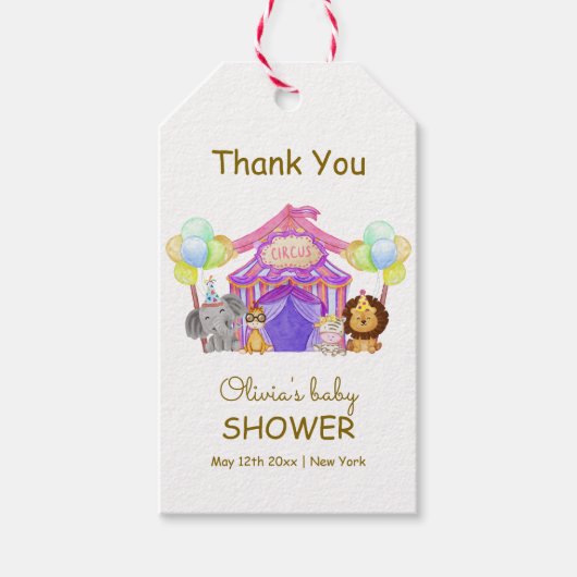 Leuke Safari Circus Carnaval Ballon Baby shower Cadeaulabel (Voorkant)