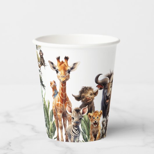 Leuke Safari Dieren Baby shower Papieren bekers (Voorkant)