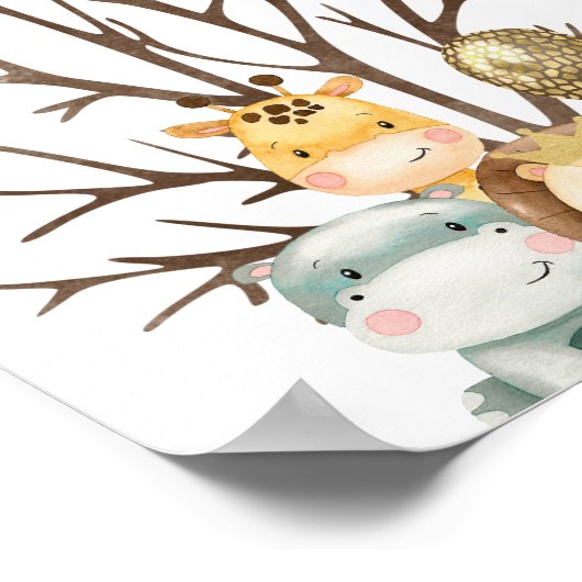 Leuke Safari Dieren Baby shower Vingerafdruk Teken Poster (Hoek)