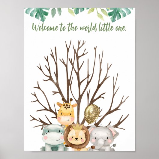 Leuke Safari Dieren Baby shower Vingerafdruk Teken Poster (Voorkant)