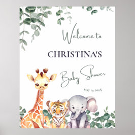 Leuke Safari Dieren Baby shower Welkomstbord Poster